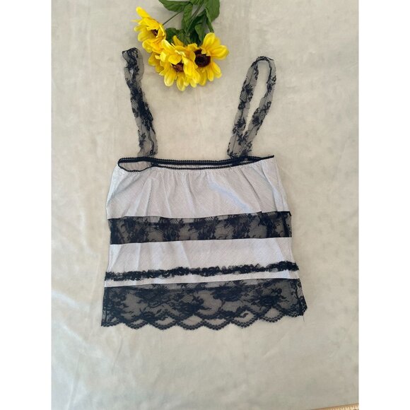 Y2K Poleci Black & White Lace Camisole Top - Size M - Picture 2 of 7
